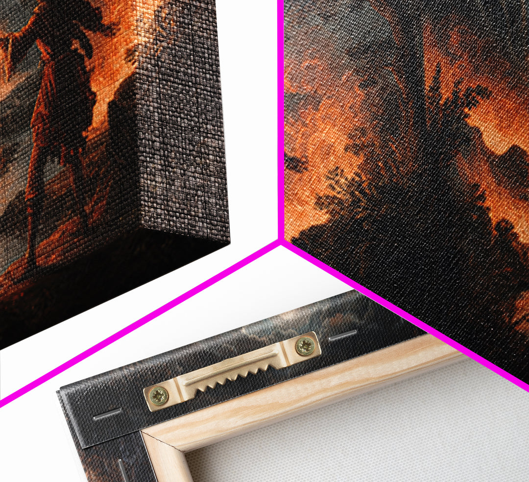The Volcanic Demon Festival, Baroque Witchcraft Art, Wide Panoramic Art, Gothic Horror Wall Art, Framed Canvas Print, Halloween Wall Art