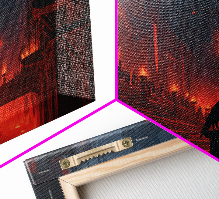 The Volcanic Demon Festival, Architectural Etching Art, Wide Panoramic Art, Gothic Horror Wall Art, Canvas Print