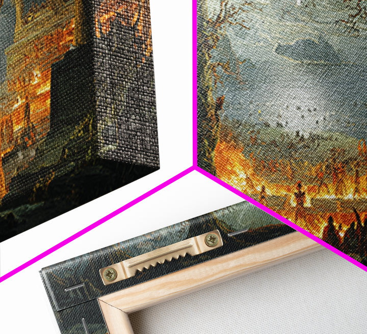 The Volcanic Demon Festival, Romantic Gothic Landscape, Wide Panoramic Art, Dark Halloween Decor, Canvas Print, Halloween Wall Art