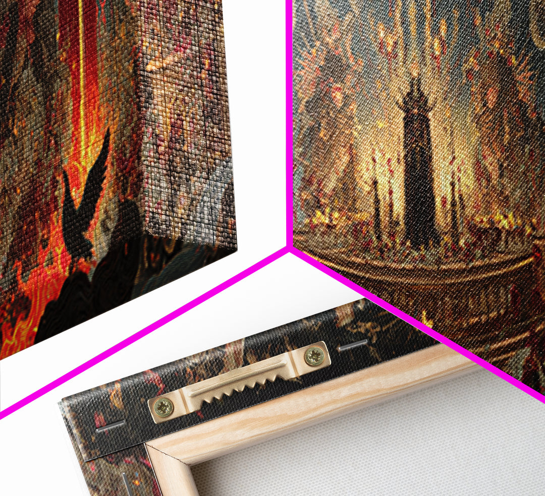 The Volcanic Demon Festival, Ornate Symbolist Art, Extra Wide Wall Art, Dark Halloween Decor, Canvas Print, Halloween Wall Art
