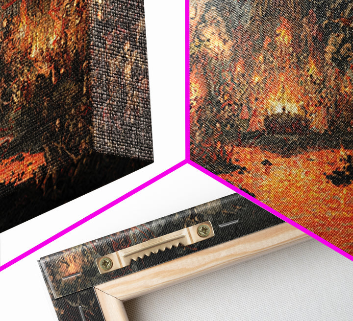 The Volcanic Demon Festival, Grotesque Carnival Art, Wide Panoramic Art, Dark Fantasy Wall Art, Framed Canvas Print, Halloween Wall Art