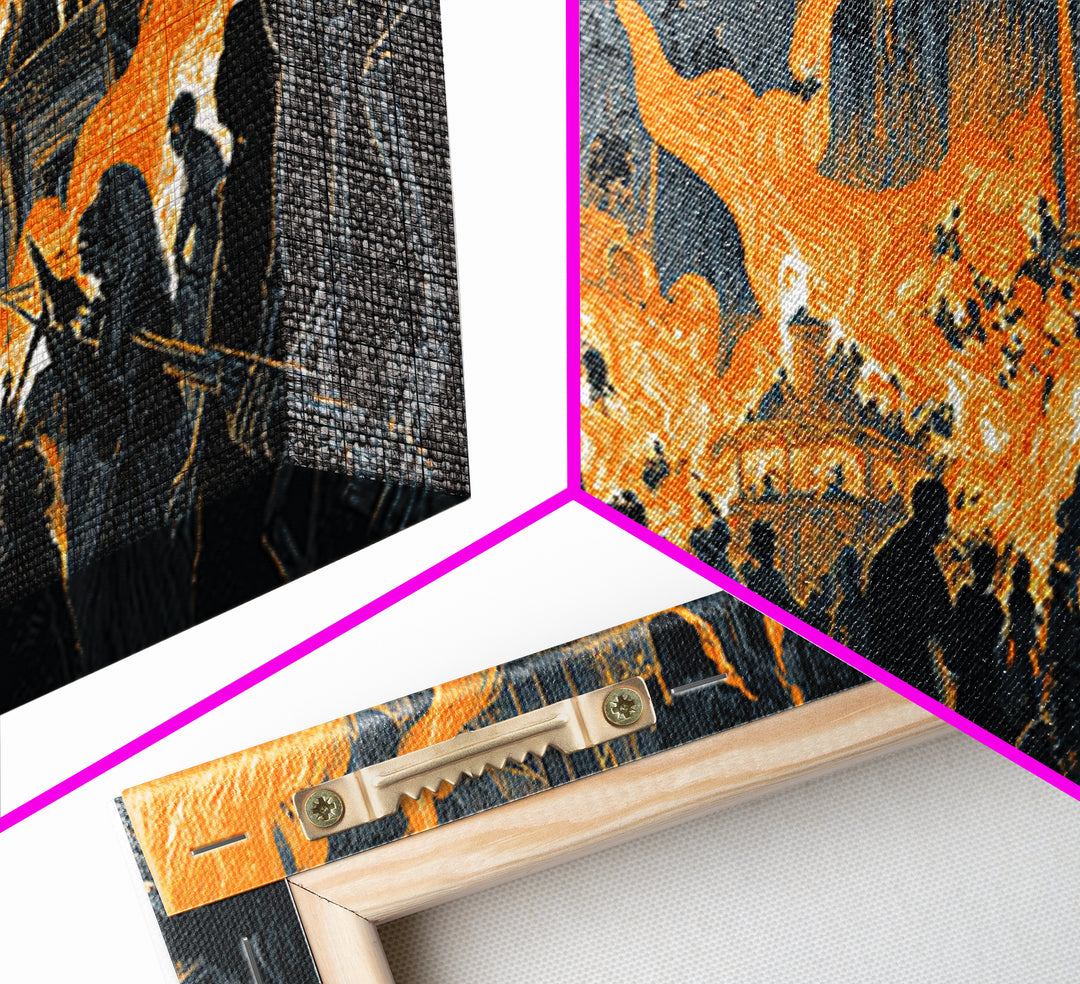 The Volcanic Demon Festival, Macabre Folk Print Art, Wide Panoramic Art, Dark Fantasy Wall Art, Framed Canvas Print