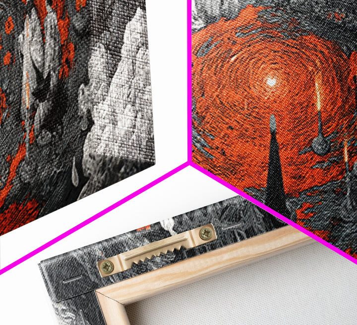 The Volcanic Demon Festival, Victorian Macabre Art, Extra Wide Wall Art, Dark Fantasy Wall Art, Canvas Print, Halloween Wall Art