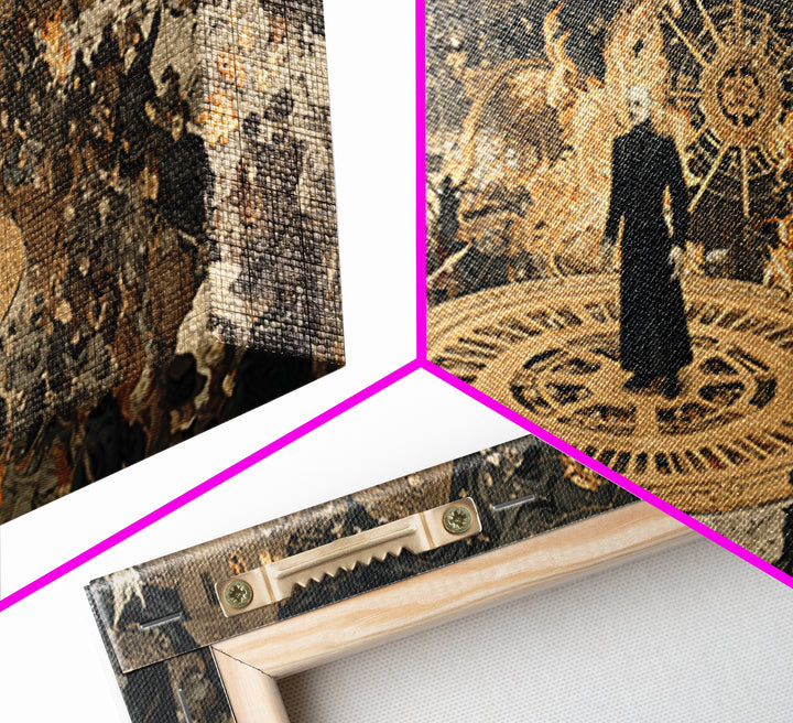 The Clockwork Haunted House, Northern Renaissance Horror, Wide Panoramic Art, Macabre Wall Art, Framed Canvas Print