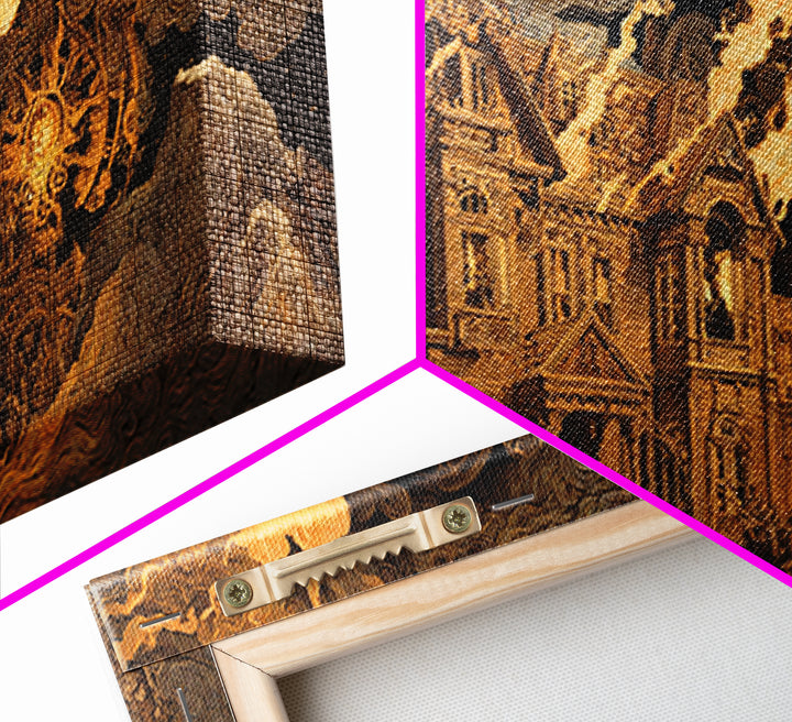 The Clockwork Haunted House, Apocalyptic Romantic Art, Wide Panoramic Art, Gothic Horror Wall Art, Canvas Print, Halloween Wall Art