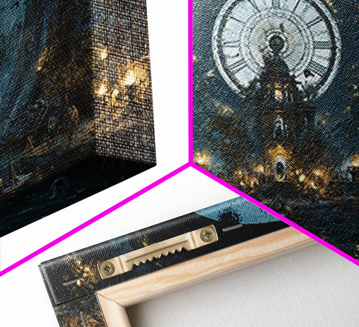 The Clockwork Haunted House, Symbolist Gothic Landscape, Landscape Wall Art, Gothic Horror Wall Art, Framed Canvas Print, Spooky Wall Decor