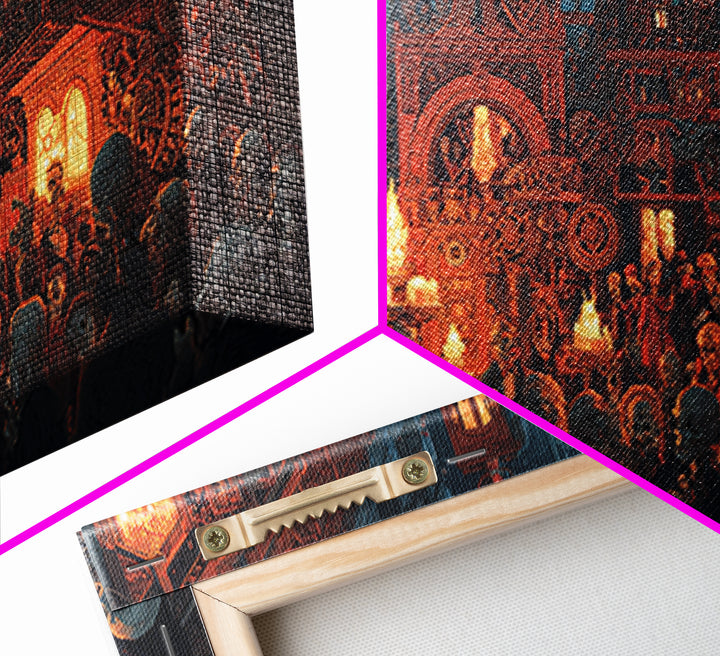 The Clockwork Haunted House, Grotesque Carnival Art, Wide Panoramic Art, Gothic Horror Wall Art, Canvas Print, Halloween Wall Art