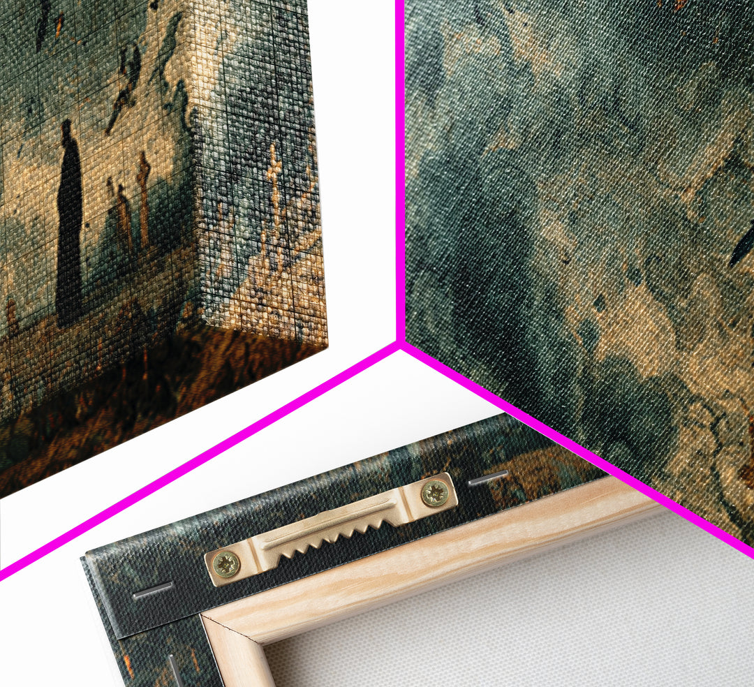 The Upside-Down Cemetery, Medieval Grotesque Art, Extra Wide Wall Art, Macabre Wall Art, Canvas Print, Halloween Wall Art
