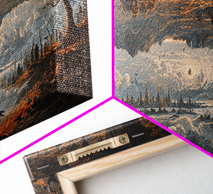 The Upside-Down Cemetery, Apocalyptic Romantic Art, Wide Panoramic Art, Macabre Wall Art, Framed Canvas Print, Halloween Wall Art