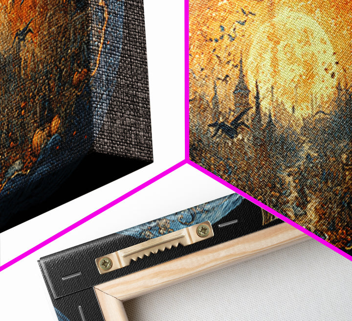 The Moon Inside A Pumpkin, Grotesque Carnival Art, Wide Panoramic Art, Dark Halloween Decor, Framed Canvas Print, Halloween Wall Art