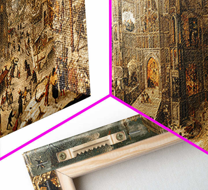 The Cathedral Of Bones, Northern Renaissance Horror, Wide Panoramic Art, Gothic Horror Wall Art, Framed Canvas Print