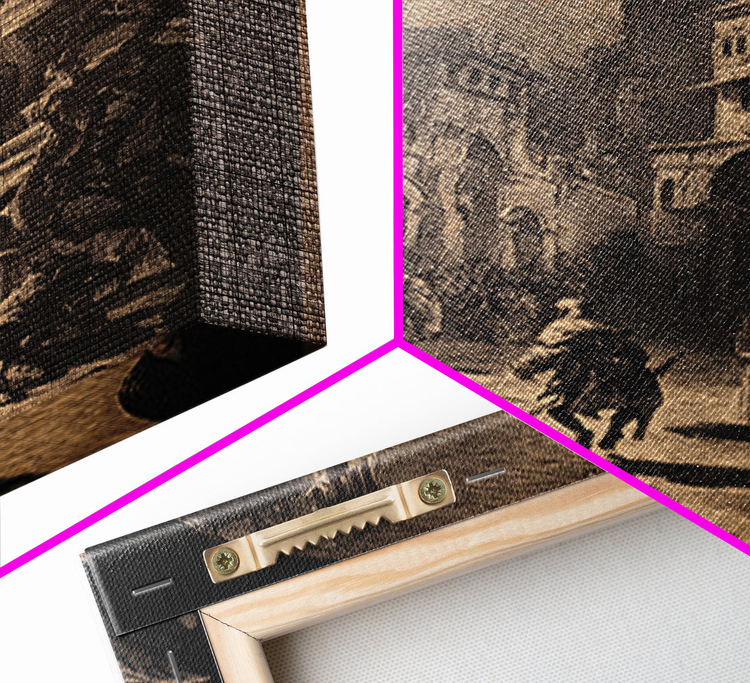 The Town Where Shadows Live, Renaissance Engraving Art, Vertical Wall Art, Dark Fantasy Wall Art, Canvas Print, Halloween Wall Art