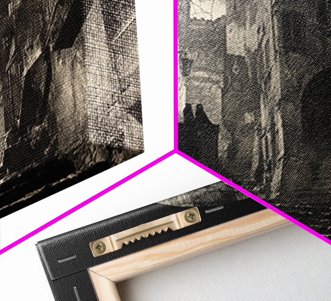 The Town Where Shadows Live, Architectural Etching Art, Landscape Wall Art, Dark Halloween Decor, Canvas Print