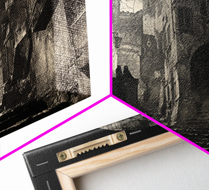 The Town Where Shadows Live, Architectural Etching Art, Landscape Wall Art, Dark Halloween Decor, Canvas Print