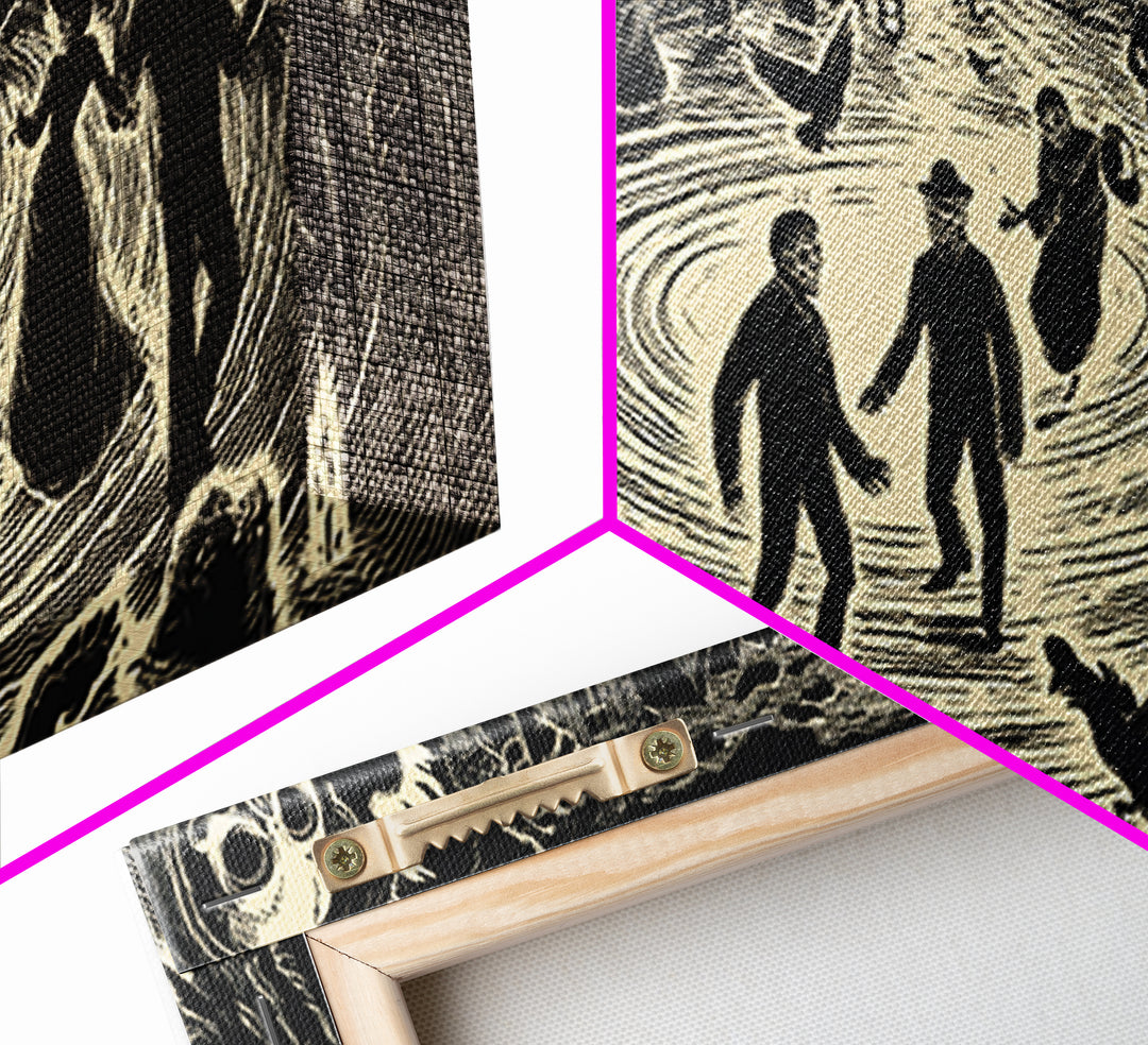 The Town Where Shadows Live, Macabre Folk Print Art, Wide Panoramic Art, Dark Fantasy Wall Art, Canvas Print, Halloween Wall Art