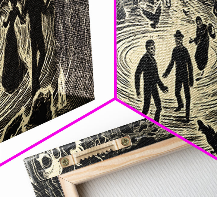 The Town Where Shadows Live, Macabre Folk Print Art, Wide Panoramic Art, Dark Fantasy Wall Art, Canvas Print, Halloween Wall Art