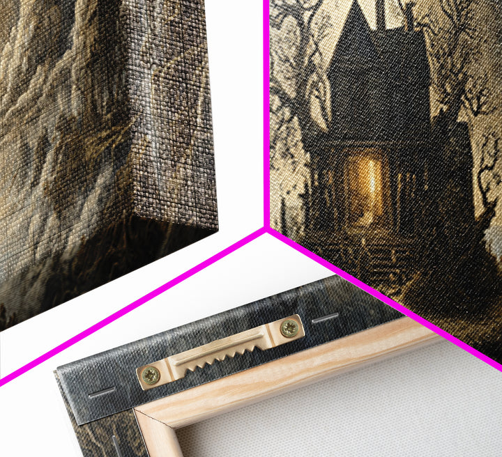 The Last House At The World'S Edge, Baroque Witchcraft Art, Extra Wide Wall Art, Dark Halloween Decor, Canvas Print, Halloween Wall Art