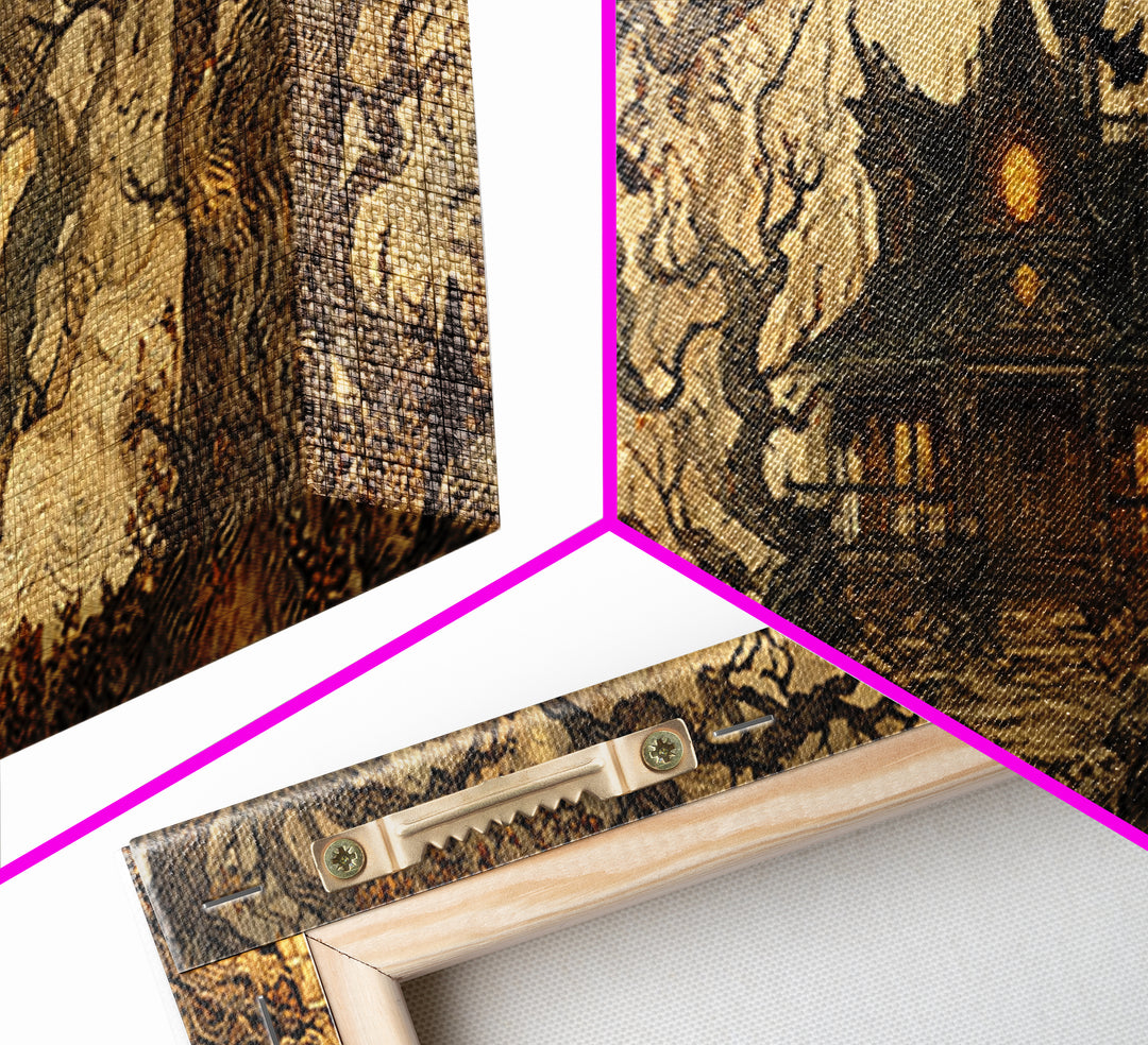 The Last House At The World'S Edge, Gothic Storybook Art, Extra Wide Wall Art, Gothic Horror Wall Art, Framed Canvas Print