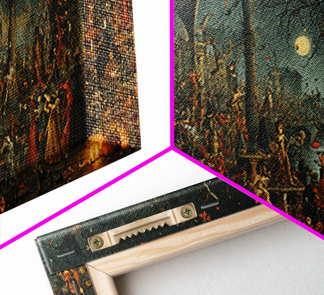 Halloween On Another Planet, Medieval Grotesque Art, Wide Panoramic Art, Gothic Horror Wall Art, Framed Canvas Print