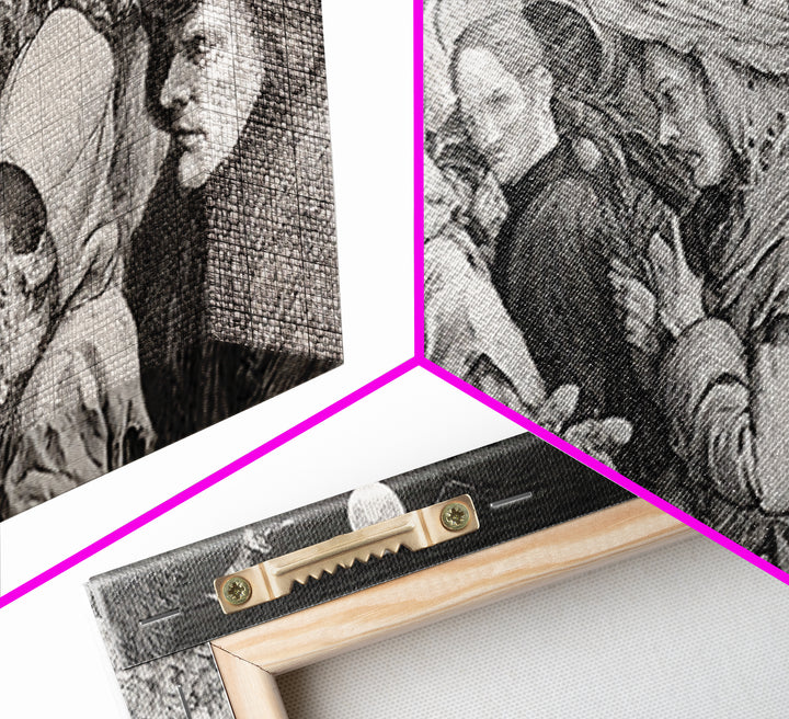Halloween On Another Planet, Renaissance Engraving Art, Wide Panoramic Art, Dark Fantasy Wall Art, Framed Canvas Print, Halloween Wall Art