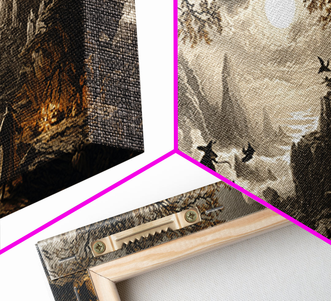 Halloween On Another Planet, Baroque Witchcraft Art, Wide Panoramic Art, Gothic Horror Wall Art, Framed Canvas Print, Halloween Wall Art