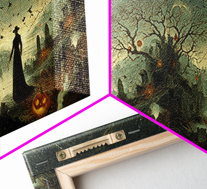 Halloween On Another Planet, Romantic Gothic Landscape, Wide Panoramic Art, Dark Fantasy Wall Art, Framed Canvas Print
