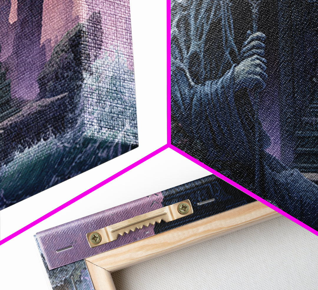 The Keeper Of The Black Reef Key, Symbolist Gothic Landscape, Wide Panoramic Art, Dark Fantasy Wall Art, Canvas Print, Halloween Wall Art