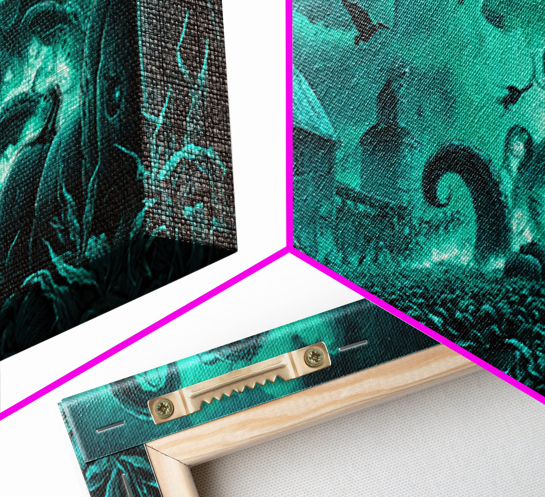 The Harvest Of The Eldritch Field, Biomechanical Horror Art, Wide Panoramic Art, Eldritch Wall Decor, Framed Canvas Print