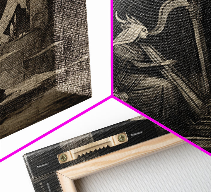 The Harpist Of Abyssal Sleep, Symbolist Dream Art, Square Wall Art, Dark Halloween Decor, Framed Canvas Print, Halloween Wall Art