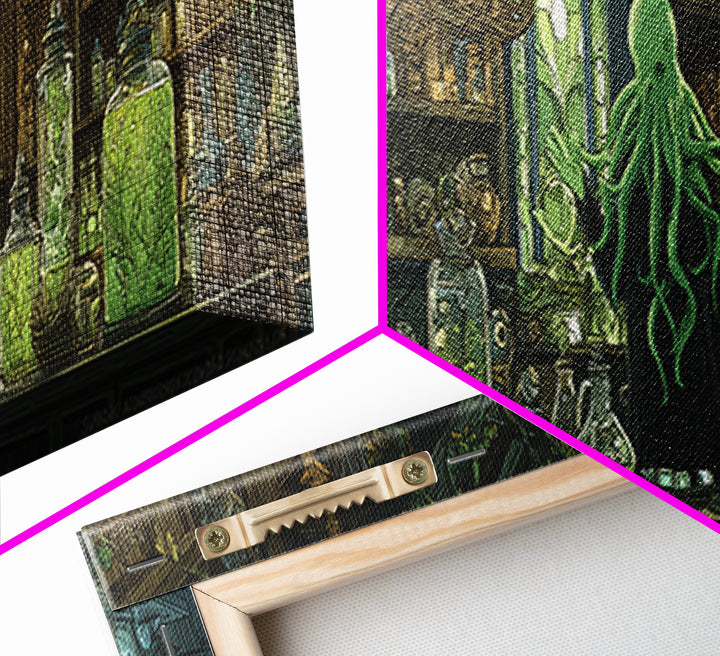 The Apothecary Of Black Seashell Dreams, Gothic Storybook Art, Extra Wide Wall Art, Eldritch Wall Decor, Framed Canvas Print