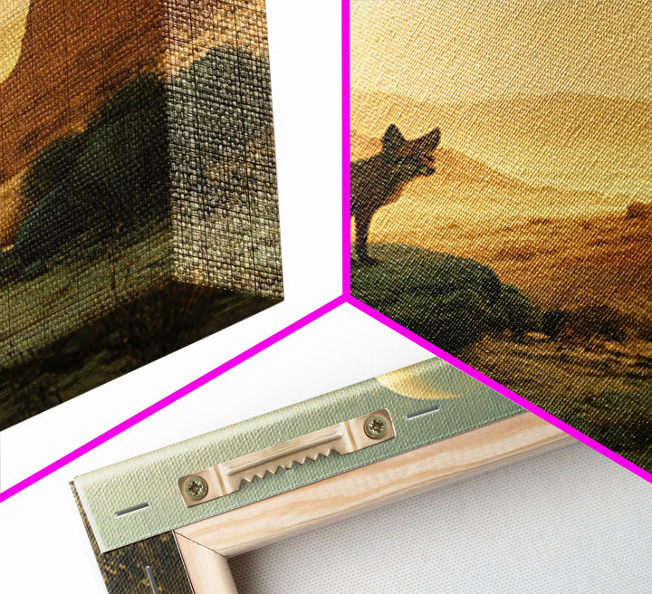 Desert Fox Beneath a Crescent Moon Canvas Print, Desert Art, Luxury Decor, Southwestern Decor, Fine Art, Desert, DES-1x1-17