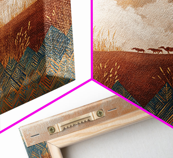 Saharan Dunes with Tiny Caravan Silhouettes Framed Canvas Print, Desert Art, Colorful Wall Art, Southwestern Decor, DES-1x1-2
