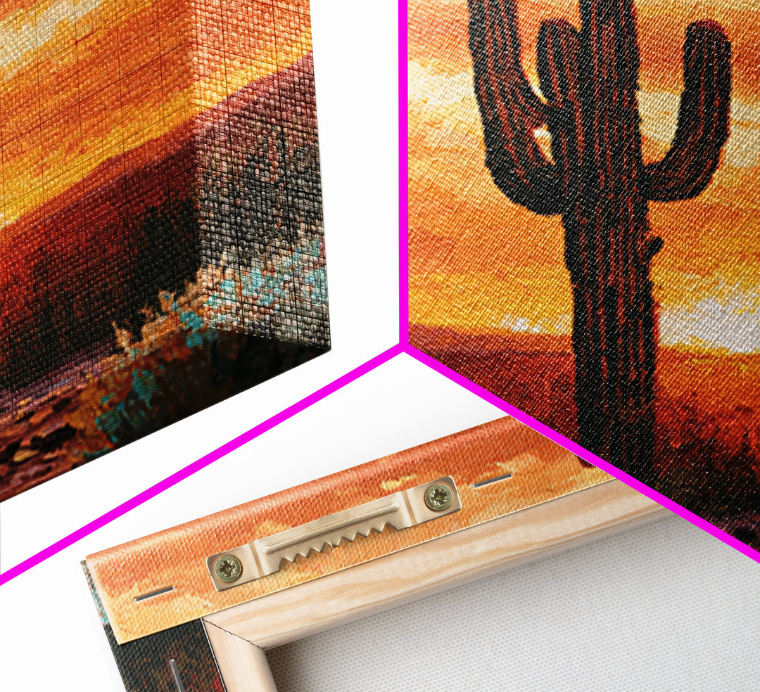 Saguaro Cactus under Orange Sunset Sky Canvas Print, Desert Art, Wall Decor, Southwestern Decor, Desert, Living Room Decor, DES-1x1-25