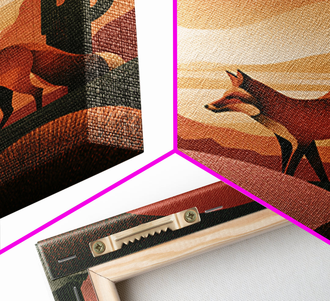 Desert Fox Beneath a Crescent Moon Framed Canvas Print, Desert Art, Wall Art, Southwestern Decor, Oil Painting, Desert, DES-1x1-41