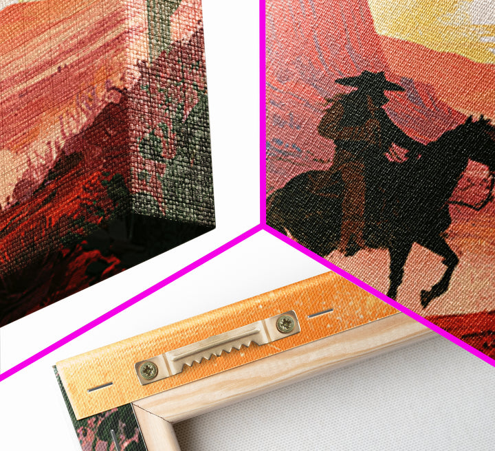 Dusty Horseback Rider at Sunset Framed Canvas Print, Desert Art, Modern Wall Art, Southwestern Decor, Fine Art, Desert, DES-1x1-47