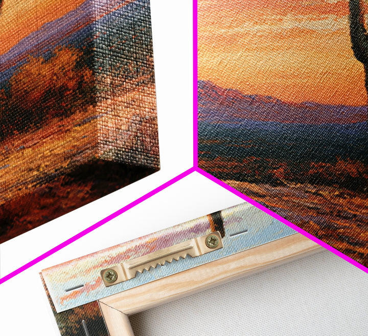 Saguaro Cactus under Orange Sunset Sky Canvas Print, Desert Art, Wall Decor, Southwestern Decor, Desert, Living Room Decor, DES-1x1-49