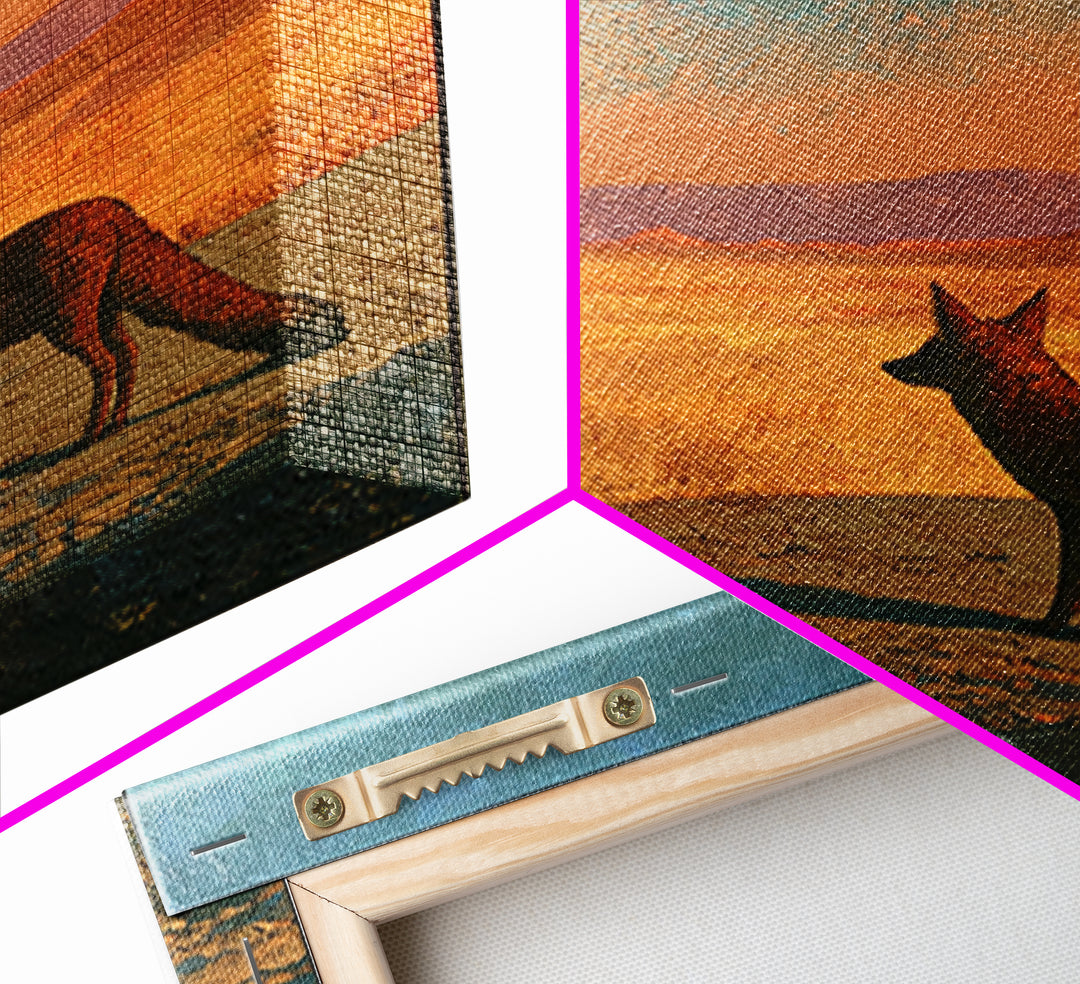 Desert Fox Beneath a Crescent Moon Framed Canvas Print, Desert Art, Wall Art, Southwestern Decor, Oil Painting, Desert, DES-1x1-65