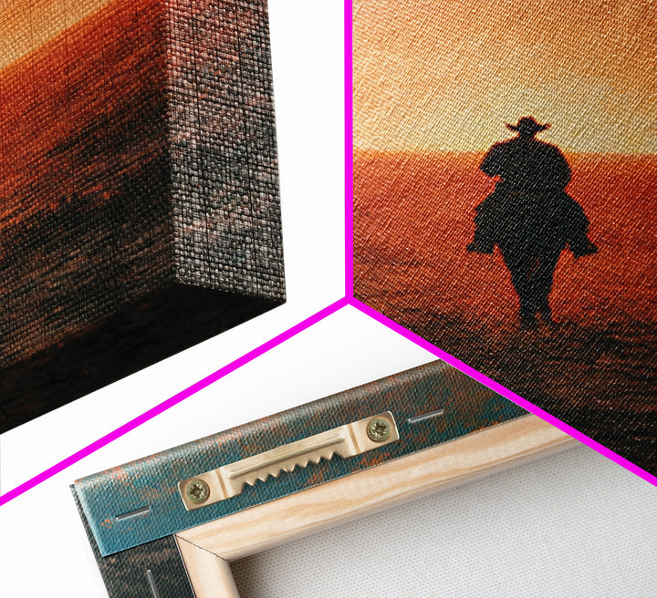 Dusty Horseback Rider at Sunset Framed Canvas Print, Desert Art, Nature Wall Art, Southwestern Decor, Fine Art, Desert, DES-1x1-71