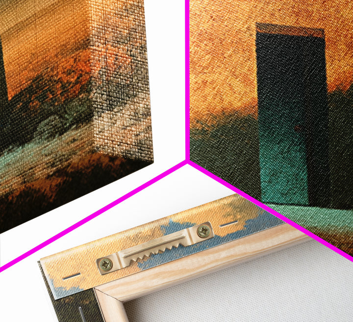 Adobe Doorway with Turquoise Shadow Canvas Print, Desert Art, Oil Painting, Southwestern Decor, Desert, Bedroom Wall Art, DES-1x1-77