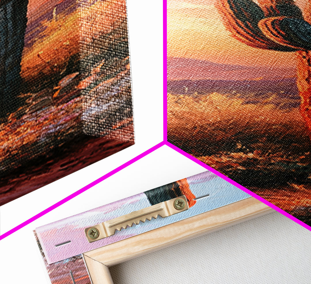 Saguaro Cactus under Orange Sunset Sky Canvas Print, Desert Art, Printable Wall Art, Southwestern Decor, Oil Painting, Desert, DES-1x3-37