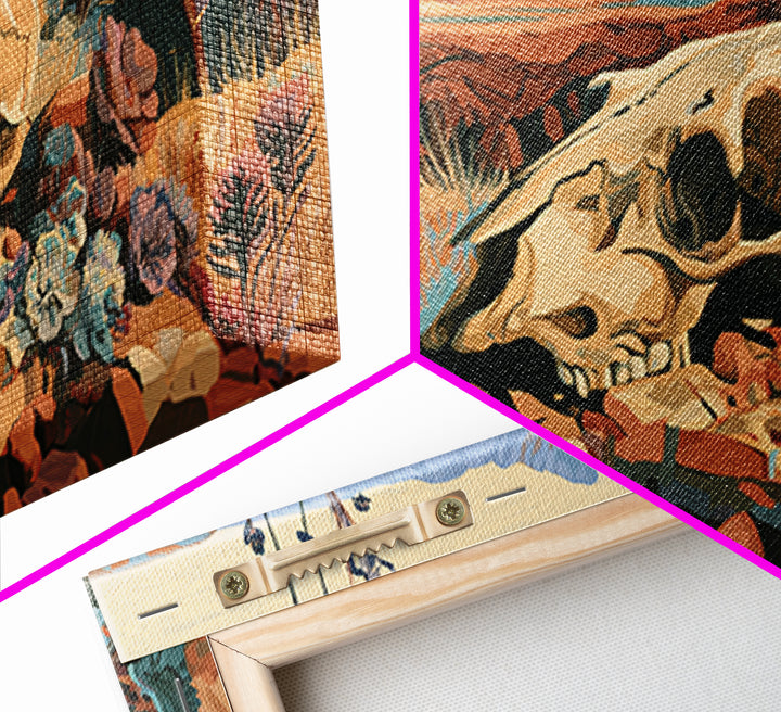 Sun Bleached Skull and Desert Flowers Framed Canvas Print, Desert Art, Wall Art Prints, Southwestern Decor, Fine Art, Desert, DES-2x1-56