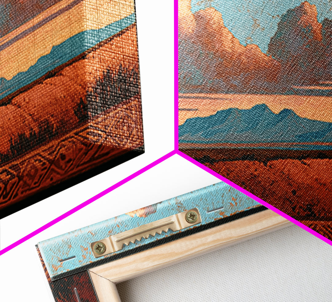 Ancient Desert Petroglyph Design Framed Canvas Print, Desert Art, Modern Wall Art, Southwestern Decor, Fine Art, Desert, DES-2x1-65