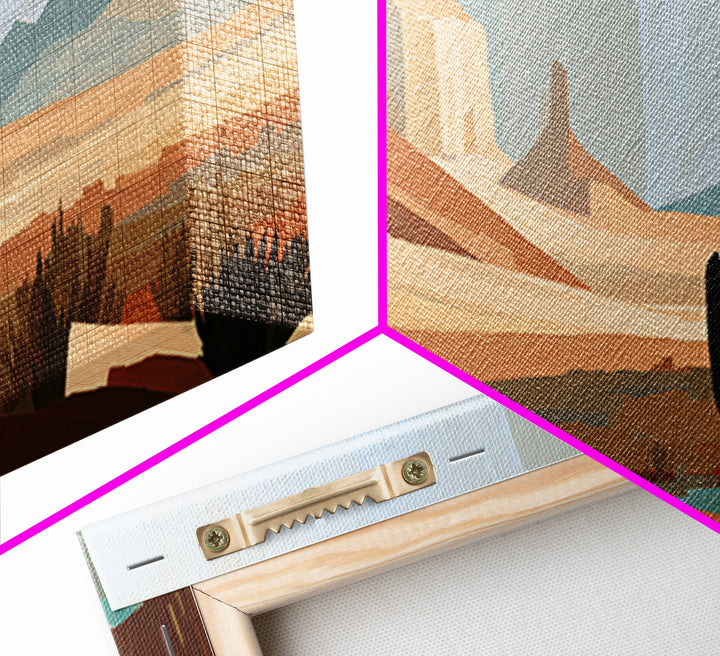 Terracotta and Cream Geometric Landscape Framed Canvas Print, Desert Art, Boho, Southwestern Decor, Watercolor Art, Desert, DES-2x1-86