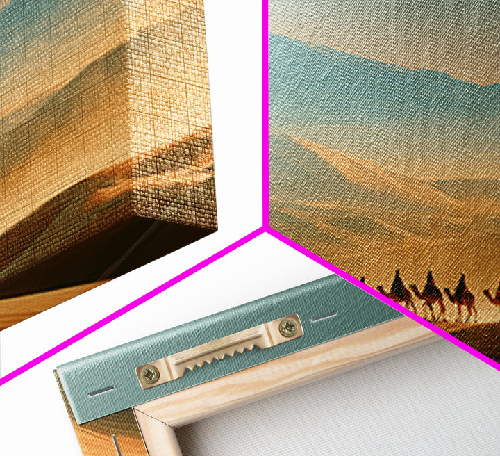 Camel Caravan Crossing Golden Dunes Framed Canvas Print, Desert Art, Western Wall Art, Southwestern Decor, Fine Art, Desert, DES-2x1-99