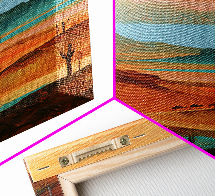 Saharan Dunes with Tiny Caravan Silhouettes Canvas Print, Desert Art, Print, Southwestern Decor, Desert, Watercolor Painting, DES-2x3-10