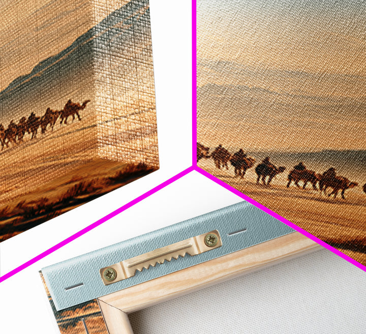 Camel Caravan Crossing Golden Dunes Canvas Print, Desert Art, Large Wall Art, Southwestern Decor, Oil Painting, Desert, DES-2x3-15