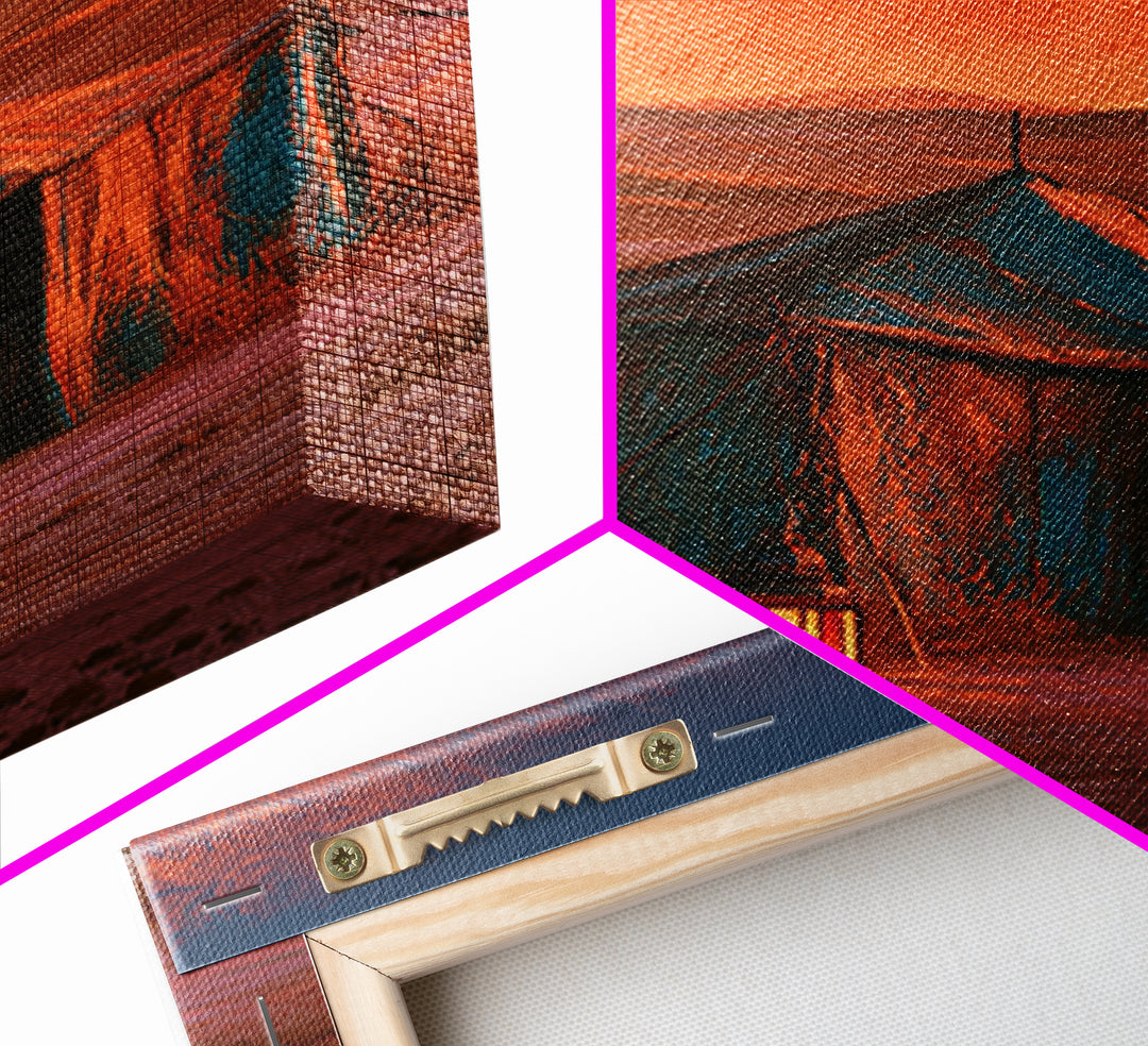 Moroccan Desert Tent Framed Canvas Print, Desert Art, Boho, Southwestern Decor, Desert, Mountain Wall Art, Landscape Wall Art, DES-2x3-19