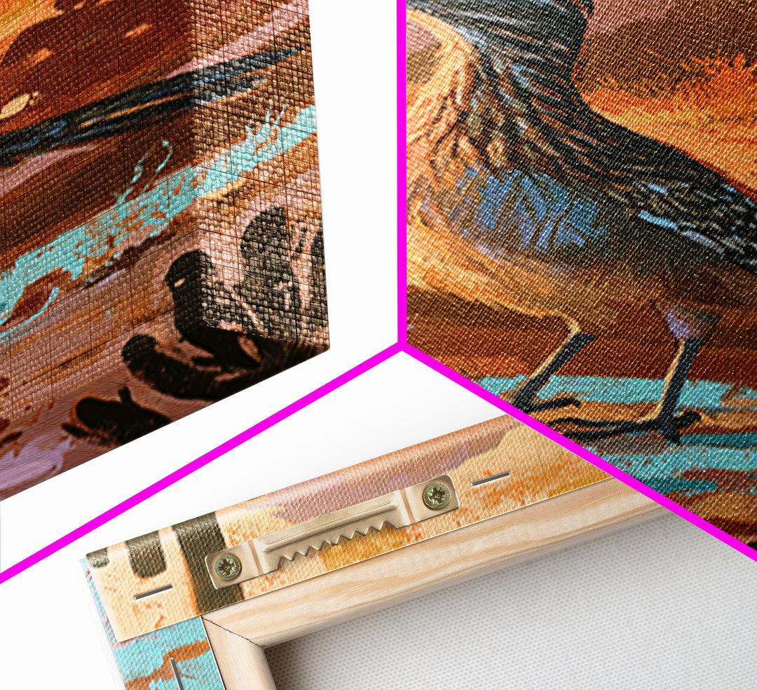 Roadrunner Bird in a Dry Wash Framed Canvas Print, Desert Art, Original Painting, Southwestern Decor, Fine Art, Desert, DES-2x3-22