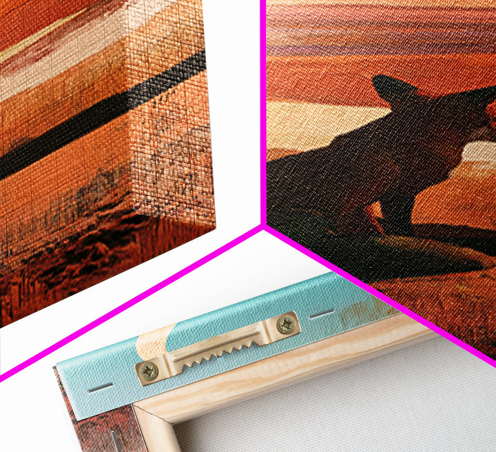 Desert Fox Beneath a Crescent Moon Framed Canvas Print, Desert Art, Abstract Wall Art, Southwestern Decor, Oil Painting, Desert, DES-2x3-25