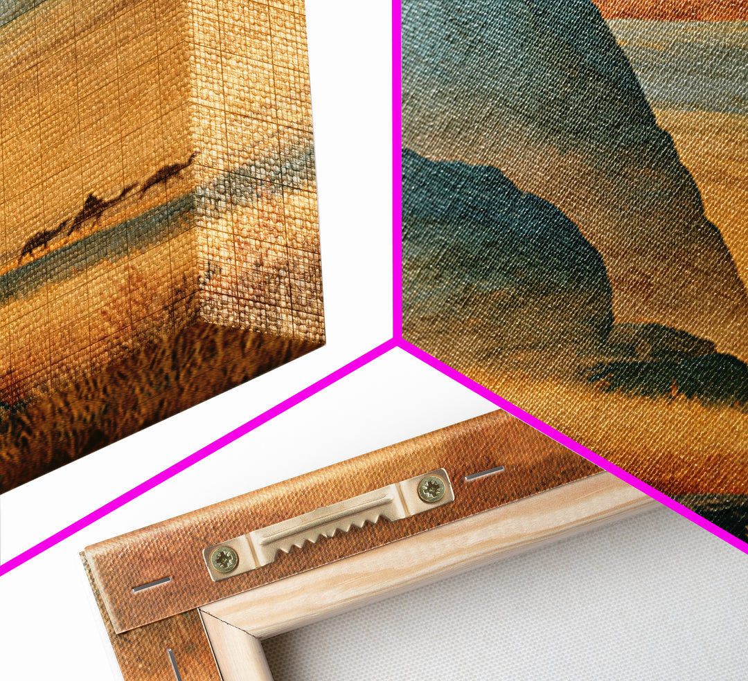 Saharan Dunes with Tiny Caravan Silhouettes Framed Canvas Print, Desert Art, Boho, Southwestern Decor, Fine Art, Desert, DES-2x3-34